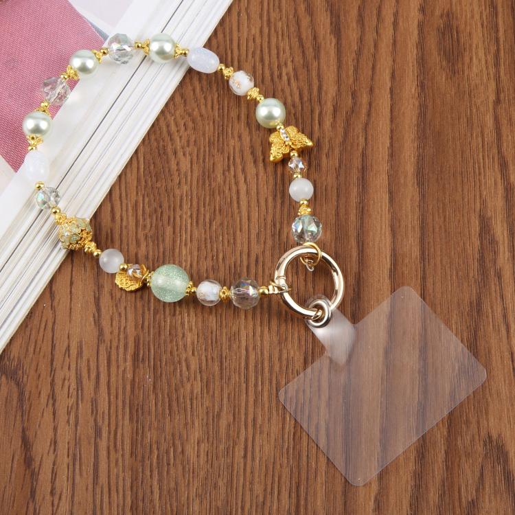 Cat Eye Butterfly Short Bead Chain Phone Charm Wrist Strap with Tether Pad for Women Girls(Green)