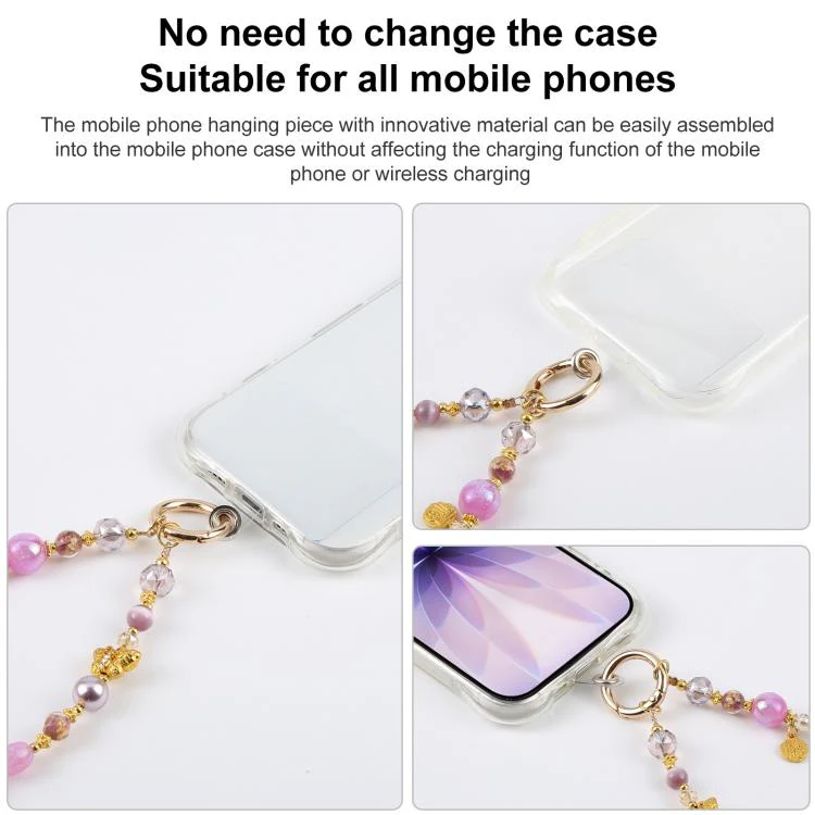 Cat Eye Butterfly Short Bead Chain Phone Charm Wrist Strap with Tether Pad for Women Girls(Green) - Image 5
