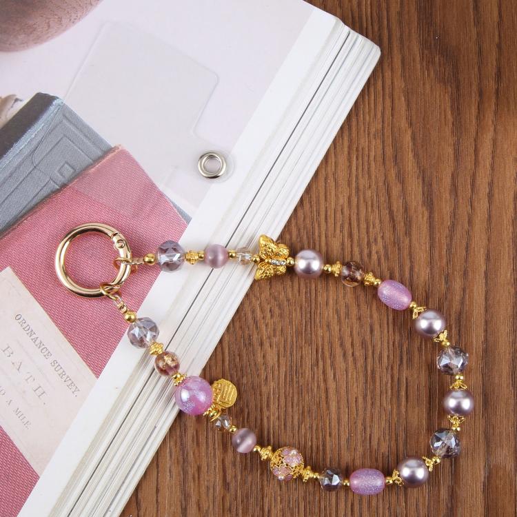 Cat Eye Butterfly Short Bead Chain Phone Charm Wrist Strap with Tether Pad for Women Girls(Pink) - Image 3