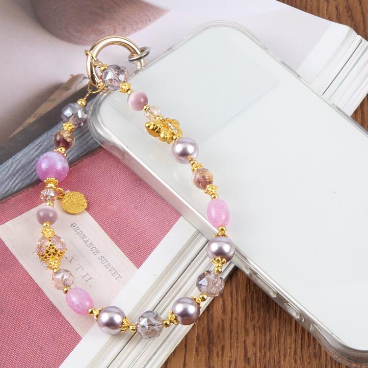 Cat Eye Butterfly Short Bead Chain Phone Charm Wrist Strap with Tether Pad for Women Girls(Pink) - Image 4