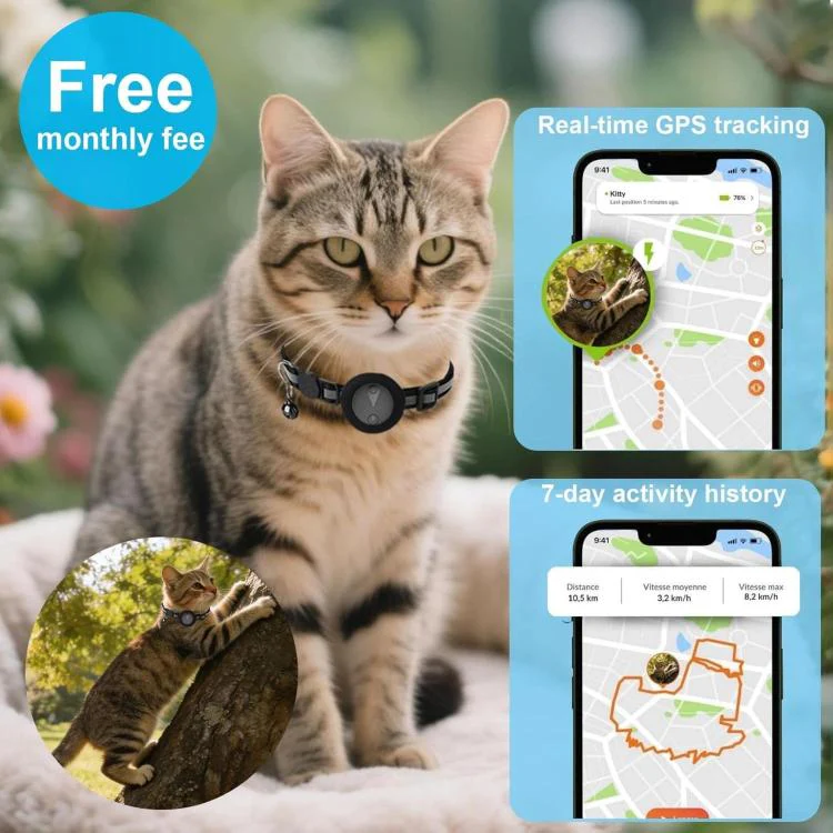 Cat Tracker Collar Compatible With Apple Find My Reflective Pet GPS Finder With Breakaway Safety Buckle & Bell(Pink) - Image 2
