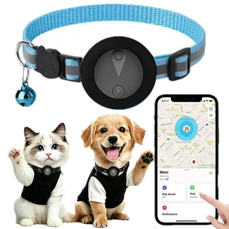 Cat Tracker Collar Compatible With Apple Find My Reflective Pet GPS Finder With Breakaway Safety Buckle & Bell(Sky Blue)