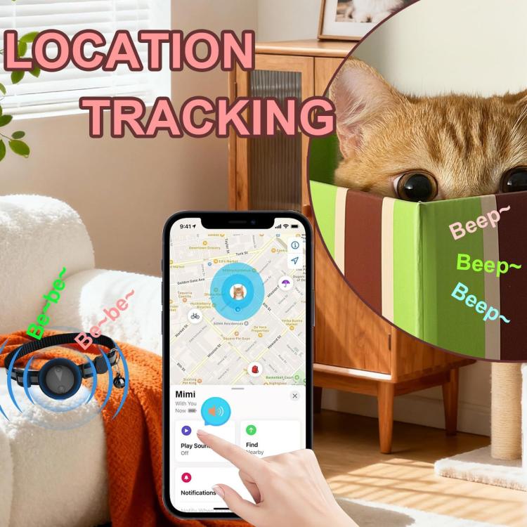 Cat Tracker Collar Compatible With Apple Find My Reflective Pet GPS Finder With Breakaway Safety Buckle & Bell(Sky Blue) - Image 3