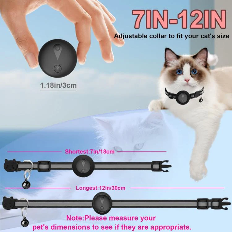 Cat Tracker Collar Compatible With Apple Find My Reflective Pet GPS Finder With Breakaway Safety Buckle & Bell(Sky Blue) - Image 7