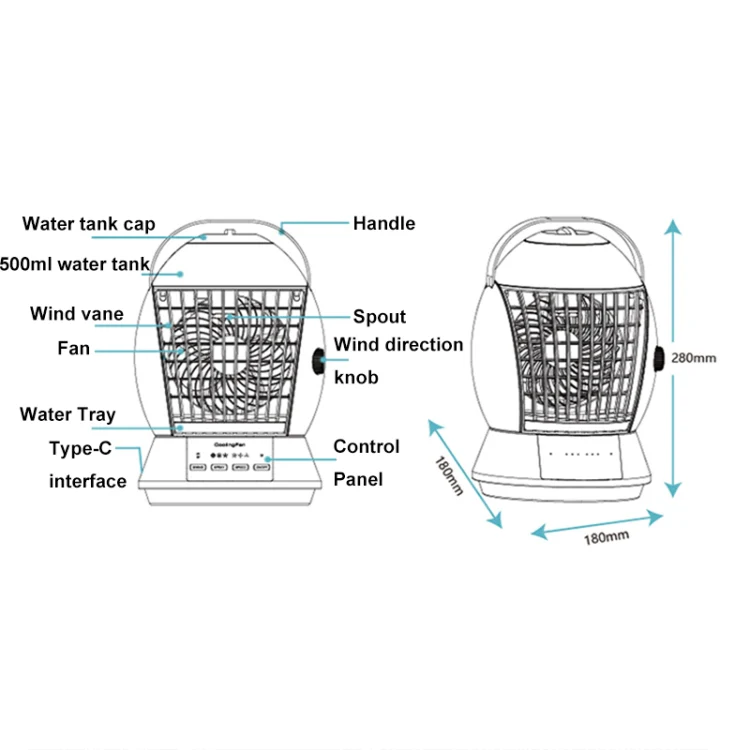CF-009 USB Touch Spray Humidification Air Conditioning Fan Desktop Office Air Cooler(White) - Image 3