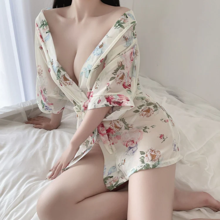 Chiffon Underwear Temptation Sexy Nightdress, Free Size(Beige)