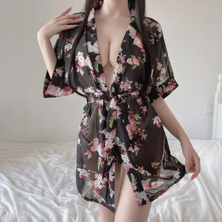Chiffon Underwear Temptation Sexy Nightdress, Free Size(Black) - Image 4