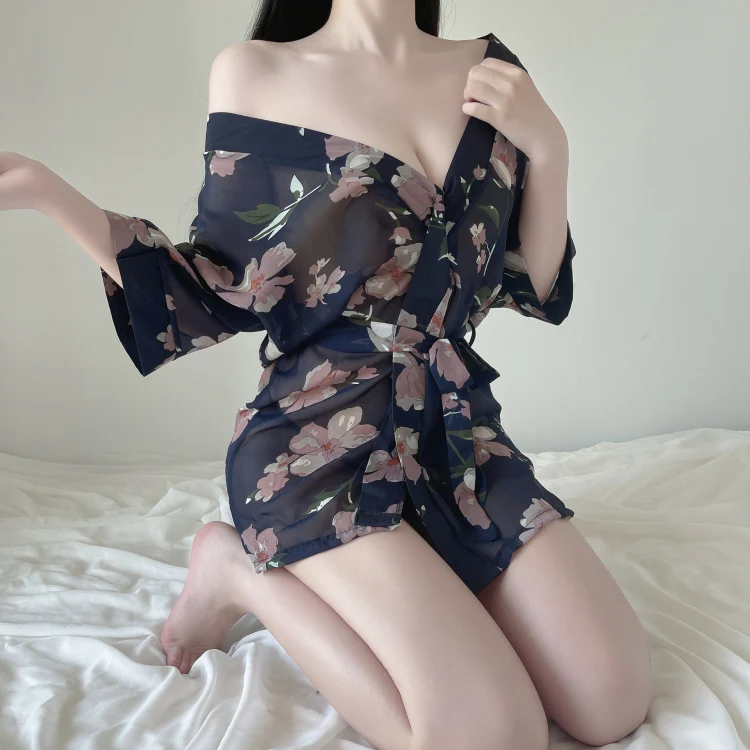 Chiffon Underwear Temptation Sexy Nightdress, Free Size(Navy) - Image 2