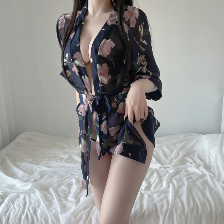 Chiffon Underwear Temptation Sexy Nightdress, Free Size(Navy) - Image 4