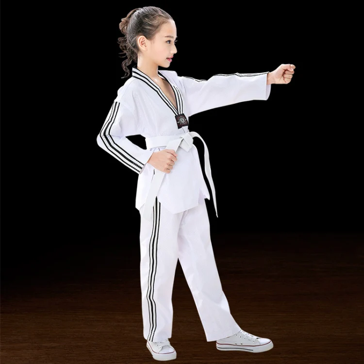 Child Adult Cotton Men And Women Taekwondo Clothing Training Uniforms, Size: 180(Plus Bar White)