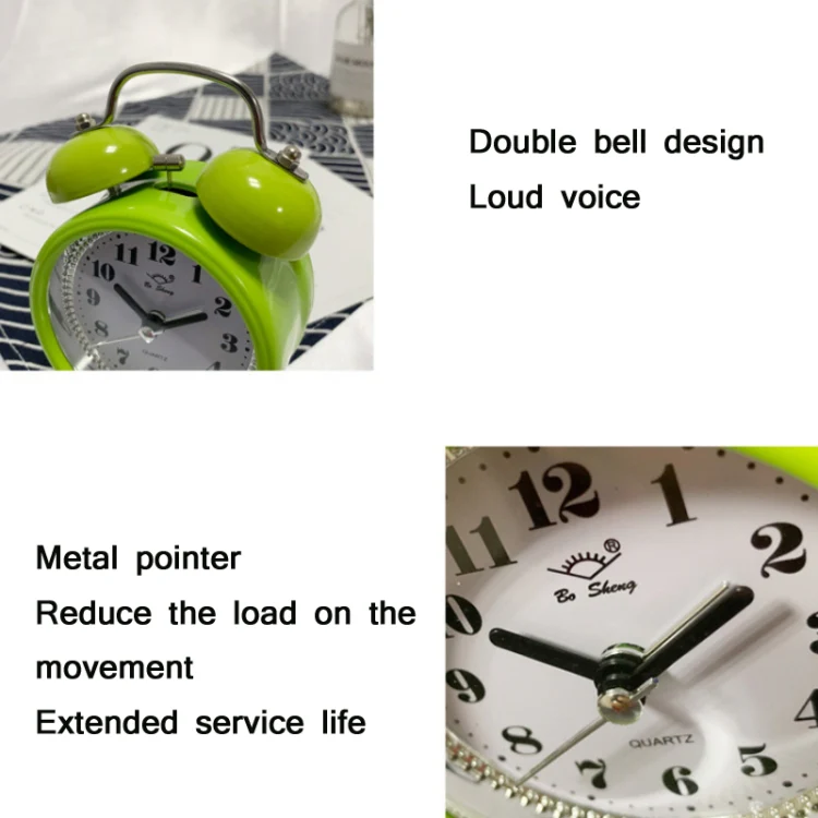 Children Cartoon Apple-Shaped Bedside Mute Desk Clock Metal Bell Digital Alarm Clock(Blue) - Image 3