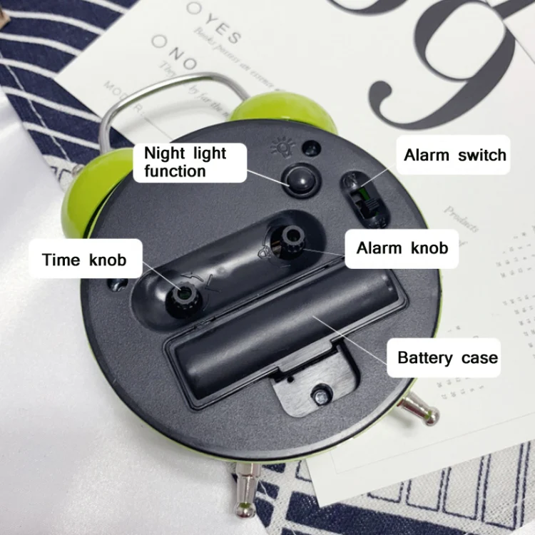 Children Cartoon Apple-Shaped Bedside Mute Desk Clock Metal Bell Digital Alarm Clock(Blue) - Image 4