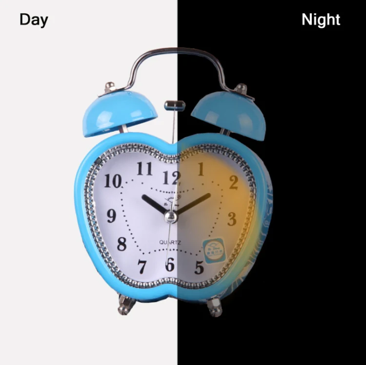 Children Cartoon Apple-Shaped Bedside Mute Desk Clock Metal Bell Digital Alarm Clock(Blue) - Image 5