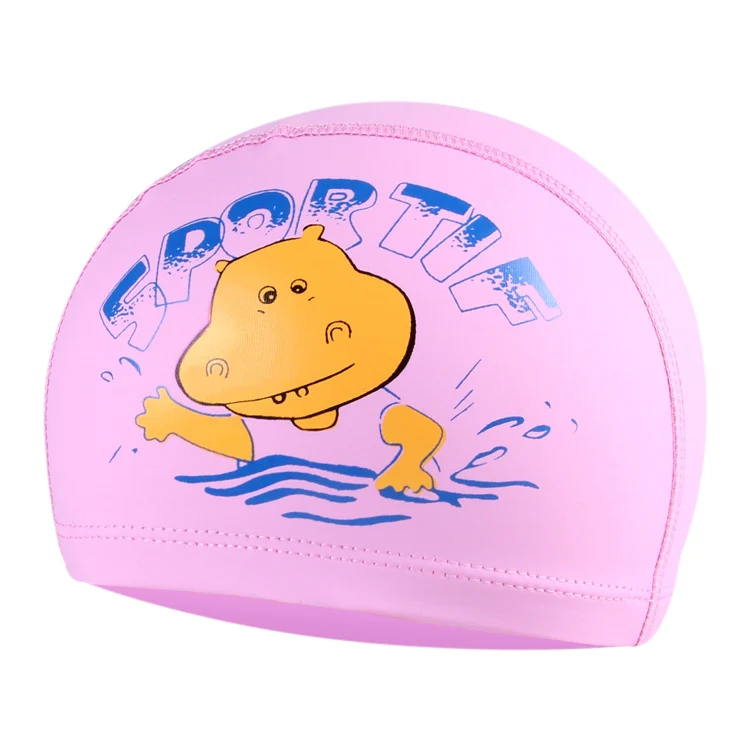 Children Cartoon Hippo Pattern PU Coated Waterproof Swimming Cap, Pattern Random Delivery(Pink) - Image 2