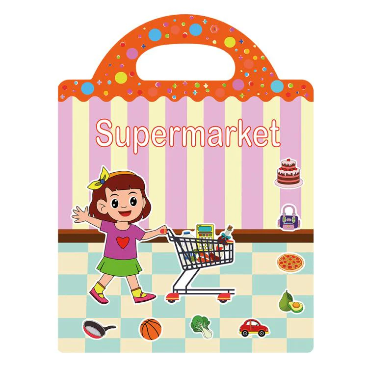 Children Early Education DIY Waterproof Reusable Stickers, Type:Supermarket T20