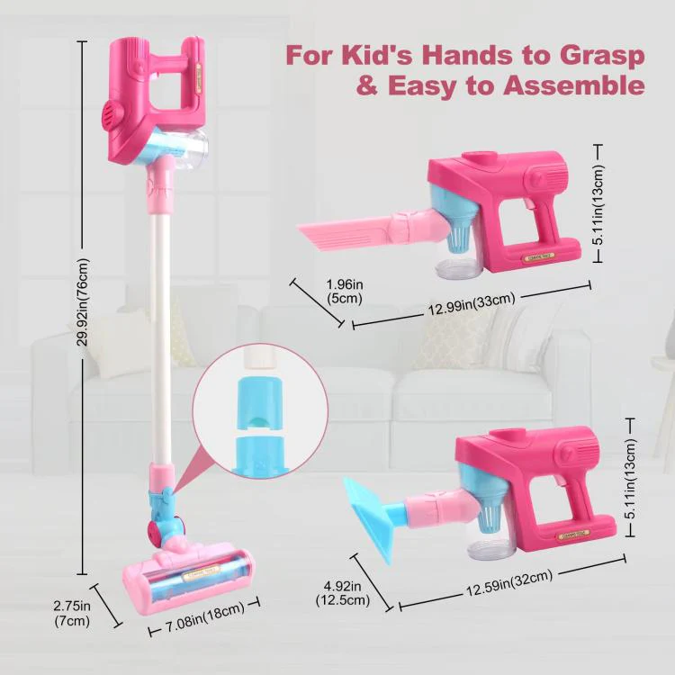 Children Pretend Play Electric Simulation Sound and Light Vacuum Cleaner(Pink) - Image 7