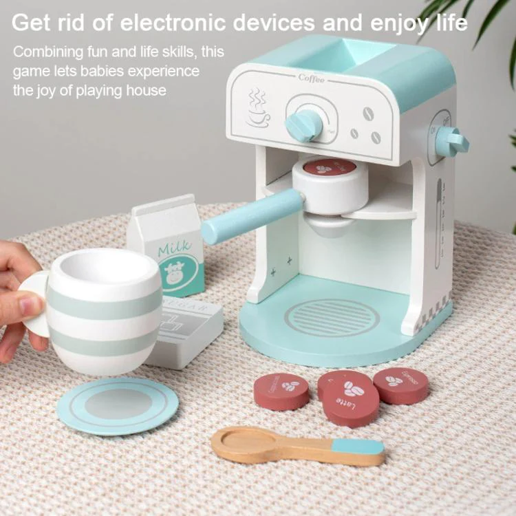 Children Pretend Play Wooden Simulation Coffee Machine Toy - Image 4