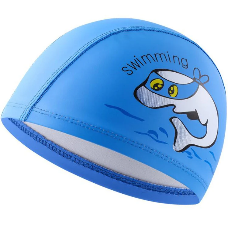 Children Swimming Cap PU Printed Cute Dolphin Pattern Elastic Swimming Cap(Dark Blue) - Image 2