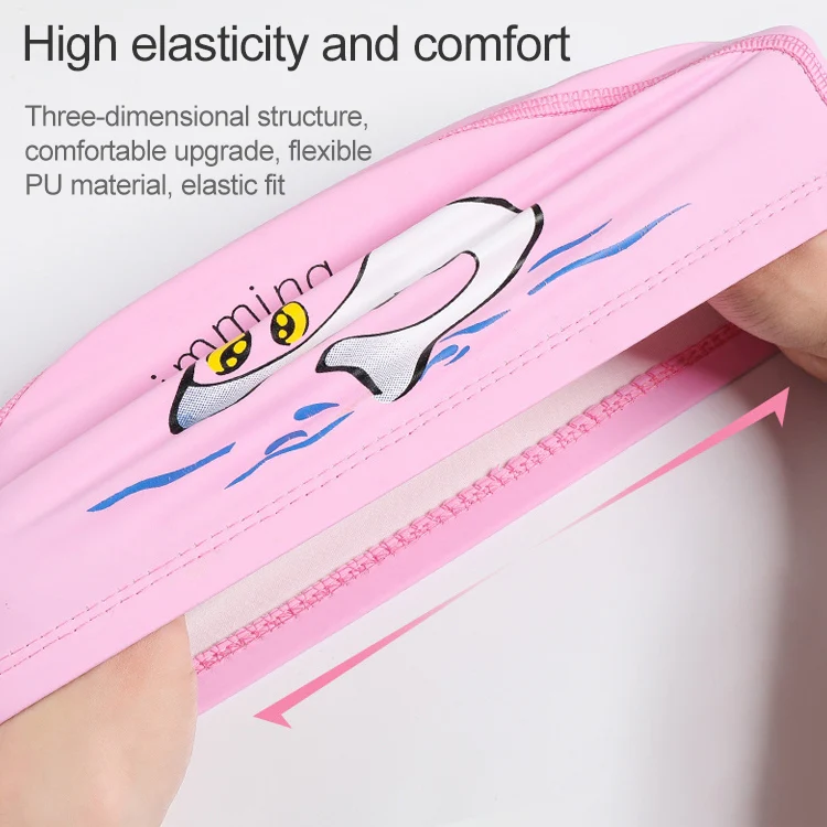 Children Swimming Cap PU Printed Cute Dolphin Pattern Elastic Swimming Cap(Pink) - Image 5