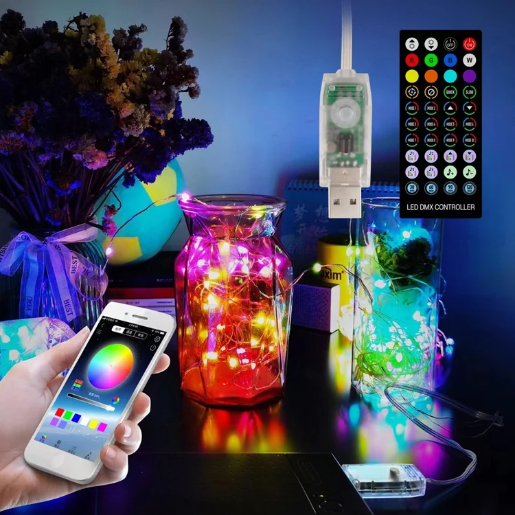 Christmas Decoration USB Copper Wire String Light Remote Controller & Bluetooth Mobile APP Control, Length: 10m 100 LEDs - Image 5