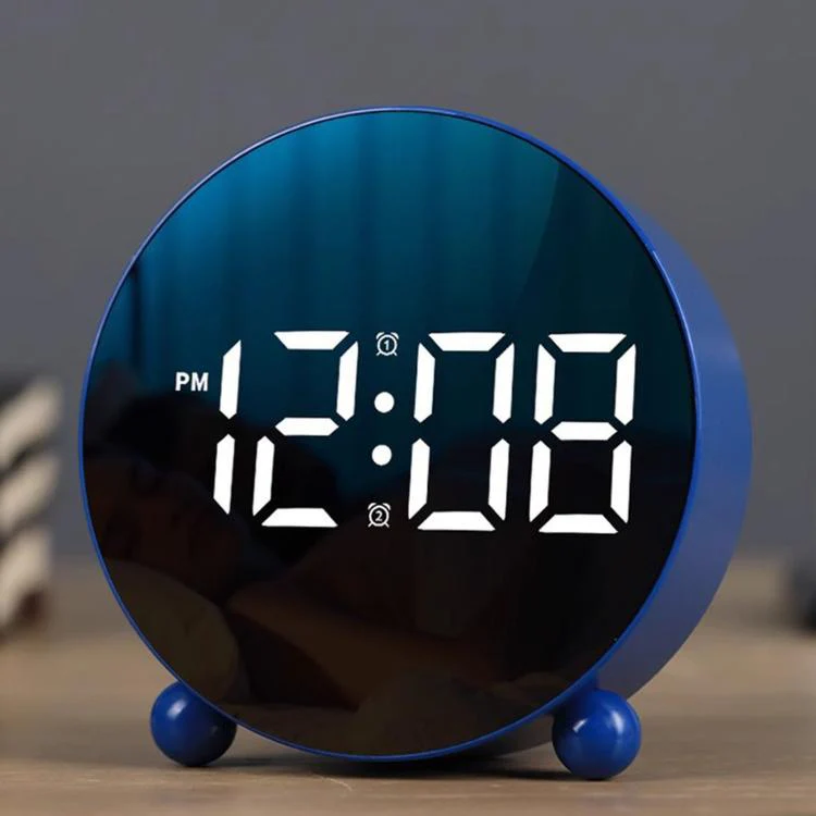 Circular LED Digital Alarm Clock Dimmable Bedside Desk Clock With Dual Alarms(Blue)