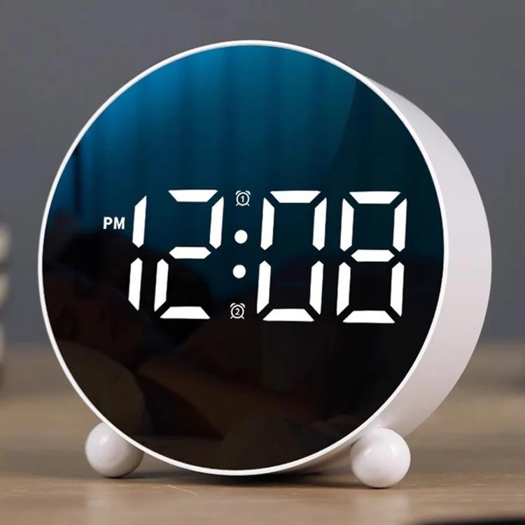 Circular LED Digital Alarm Clock Dimmable Bedside Desk Clock With Dual Alarms(White)
