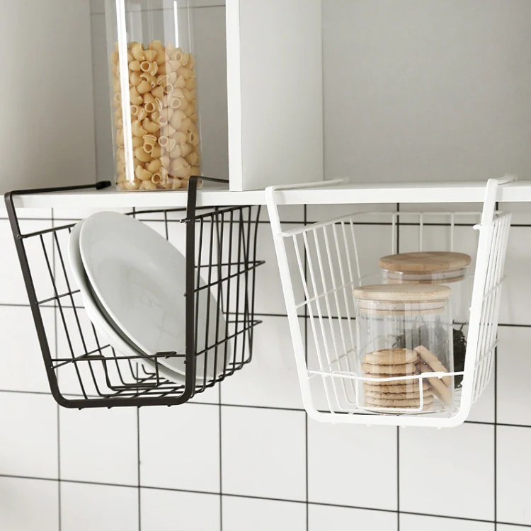 Closet Storage Rack Under The Partition Hanging Basket Storage Basket(Black) - Image 4