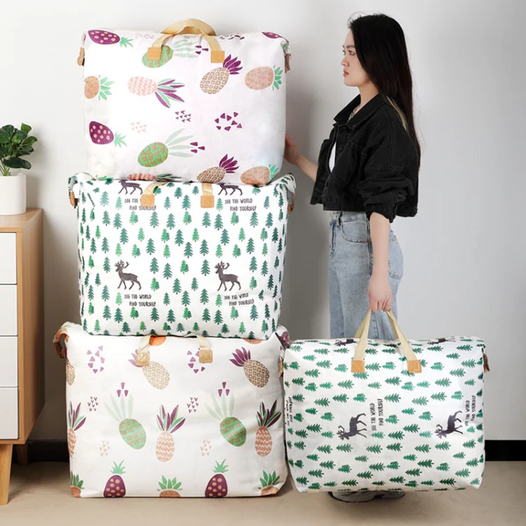 Clothes Quilt Storage Bag Large Capacity Waterproof Moistureproof Moving Luggage Bag, Style: 48L Medium Pineapple - Image 9