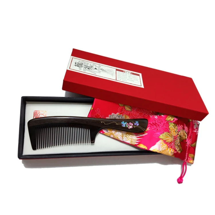 Clover Long Handle Sandalwood Comb Classical Craft Comb,Package: Gift Box