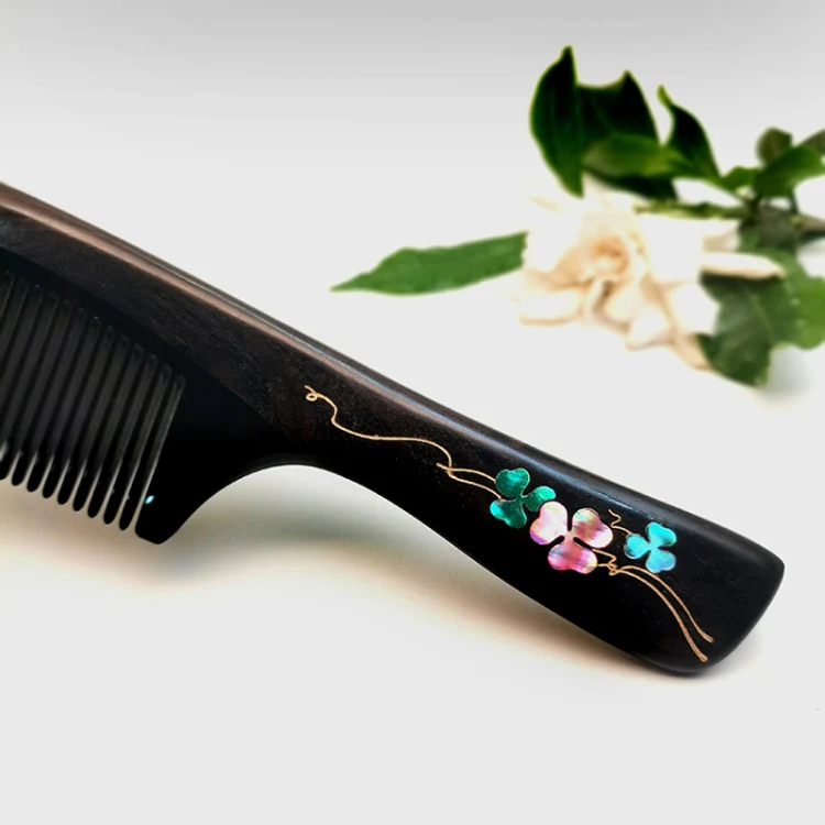 Clover Long Handle Sandalwood Comb Classical Craft Comb,Package: Gift Box - Image 5