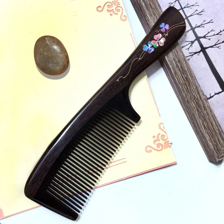 Clover Long Handle Sandalwood Comb Classical Craft Comb,Package: Gift Box - Image 6