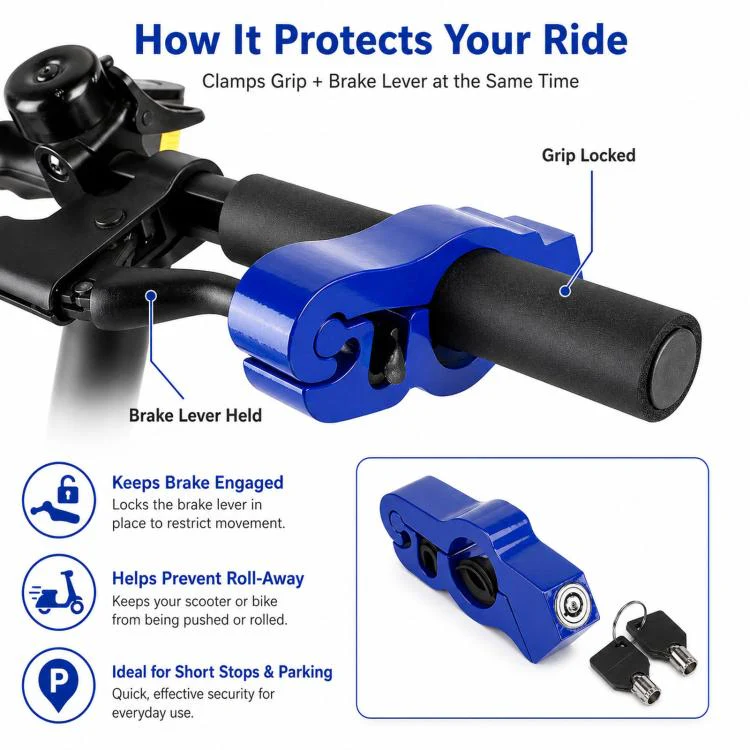 CNC Aluminum Handlebar Grip Lock Universal Anti-Theft Brake Lever Lock for Electric Scooters, Motorcycles(Black) - Image 4