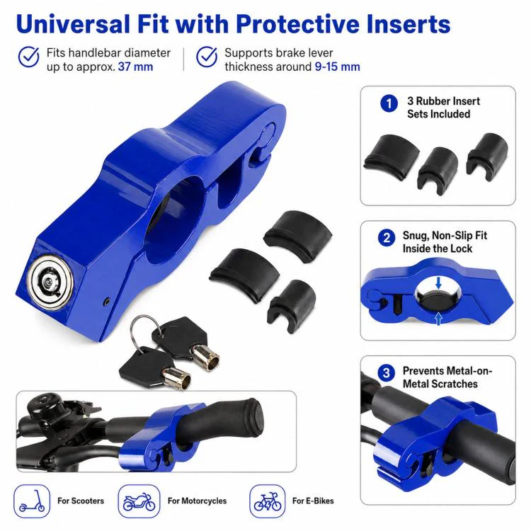 CNC Aluminum Handlebar Grip Lock Universal Anti-Theft Brake Lever Lock for Electric Scooters, Motorcycles(Blue) - Image 3