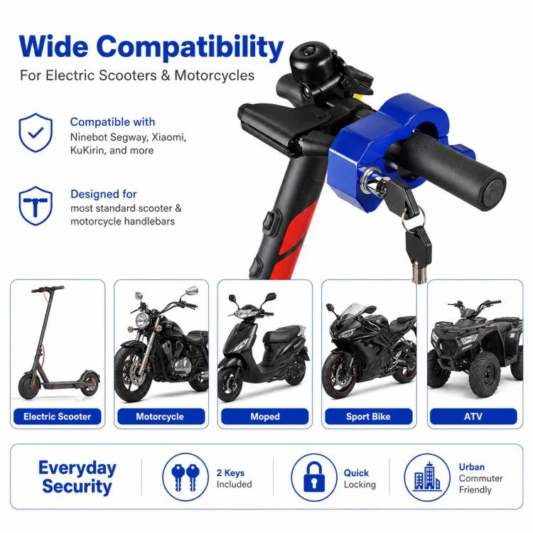 CNC Aluminum Handlebar Grip Lock Universal Anti-Theft Brake Lever Lock for Electric Scooters, Motorcycles(Red) - Image 5
