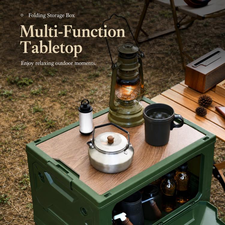 Collapsible Storage Bin with MDF Wooden Lid 5-Door Open Plastic Folding Storage Box Crate for Camping & Car Trunk 49 x 35 x 29cm(Grey White) - Image 7