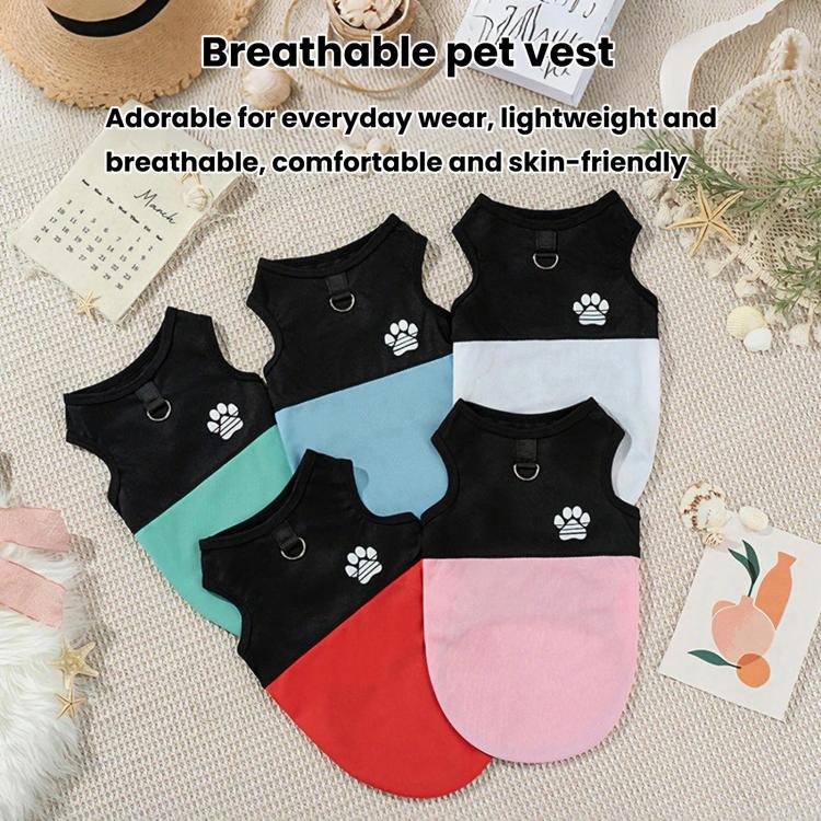 Color Block Dog Vest With Paw Print, Breathable Mesh Pet Harness Vest With Leash Attachment, Size: 2XL(Green) - Image 2
