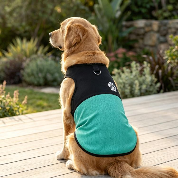Color Block Dog Vest With Paw Print, Breathable Mesh Pet Harness Vest With Leash Attachment, Size: XL(Green)