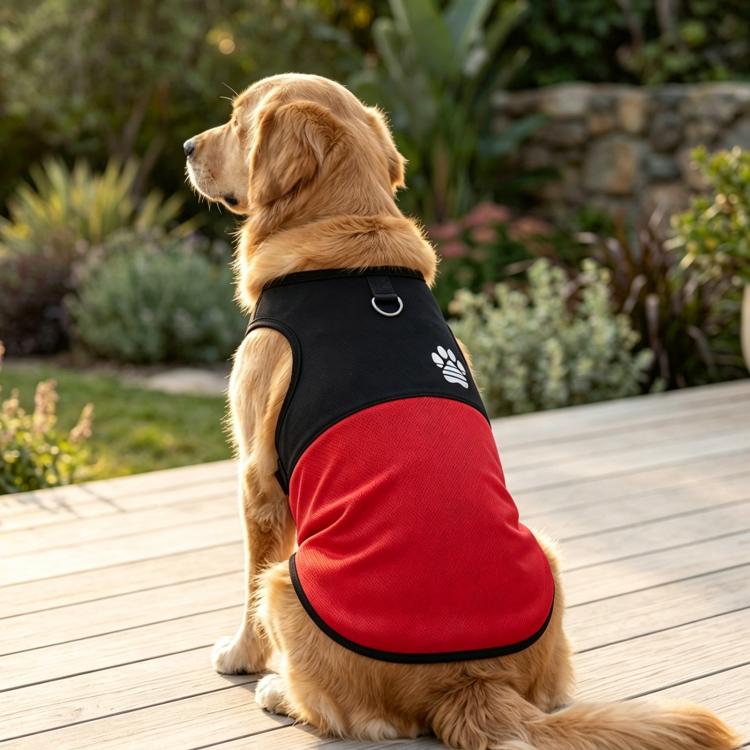Color Block Dog Vest With Paw Print, Breathable Mesh Pet Harness Vest With Leash Attachment, Size: XL(Red)