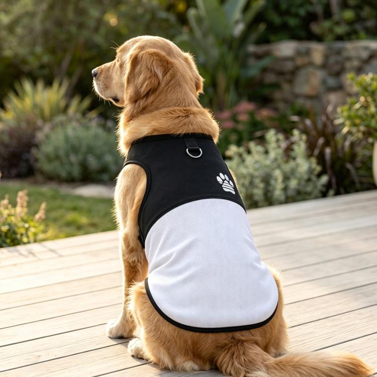 Color Block Dog Vest With Paw Print, Breathable Mesh Pet Harness Vest With Leash Attachment, Size: XL(White)