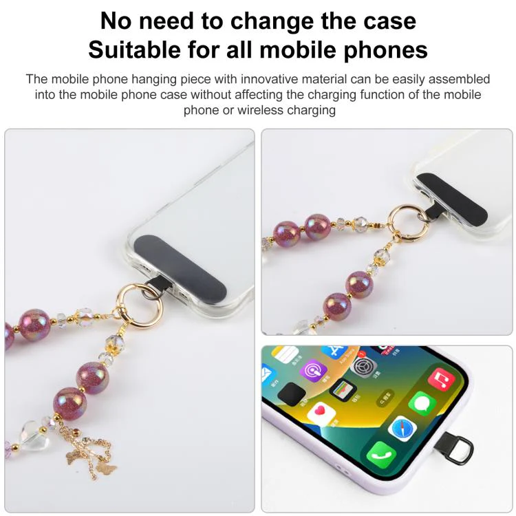 Colorful Flower Beaded Phone Charm Wrist Strap with Tether Pad for Women Girls(Purple) - Image 5