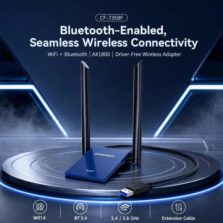 COMFAST CF-735BF WiFi 6 USB Adapter AX1800 Dual Band Wireless Network Card With Bluetooth 5.4 - Image 2