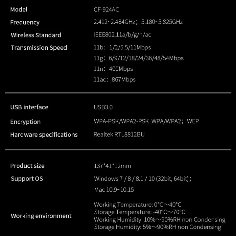 COMFAST CF-924AC V2 1200Mbps Dual Frequency Gigabit USB Computer WIFI Receiver High Power Wireless Network Card - Image 10