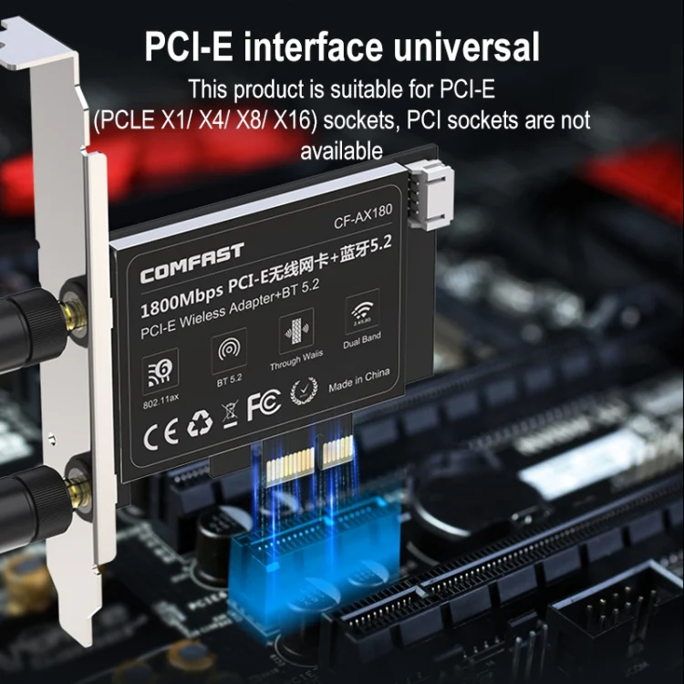 COMFAST CF-AX180 1800Mbps PCI-E Bluetooth 5.2 Dual Frequency Gaming WiFi 6 Wireless Network Card without Heat Sink - Image 7