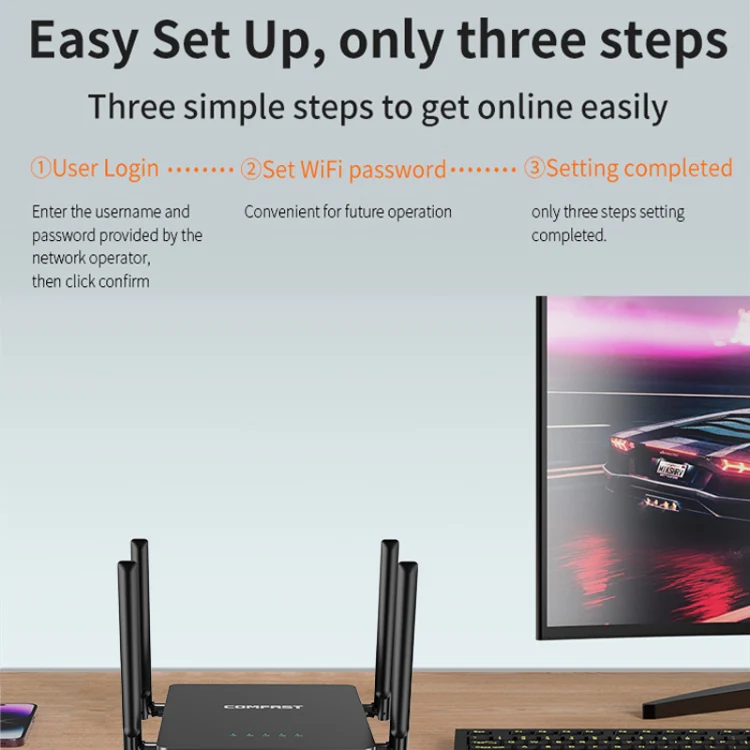 COMFAST CF-N5 V2 1200Mbps WiFi6 Dual Band Wireless Router With Gigabit Ethernet Port, 4x5dBi Antenna(US Plug) - Image 9