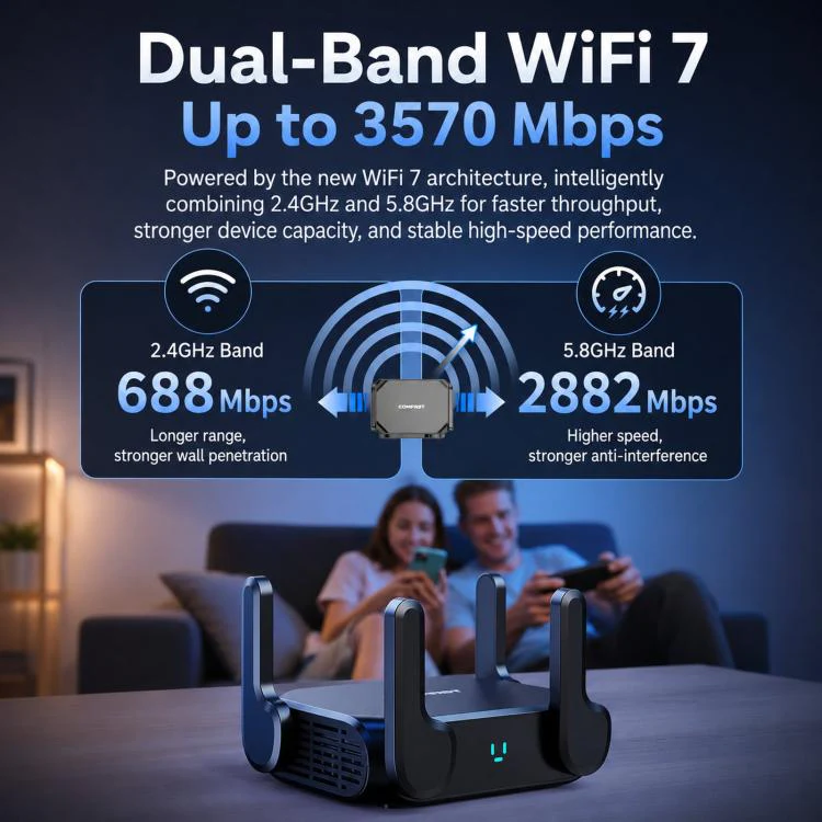 COMFAST CF-WR672BE Wi-Fi 7 BE3600 Wireless Router Dual 2.5G WAN/LAN Ports UK Plug - Image 4