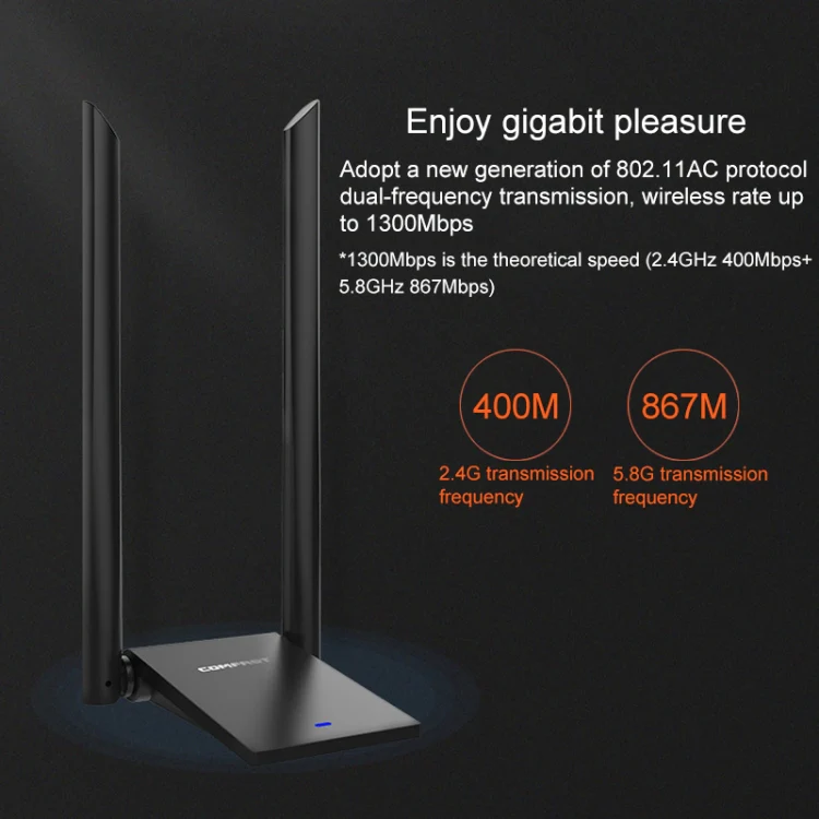 COMFAST CF-WU782ACV2 1300Mbps Dual-band Wifi USB Network Adapter with 2 Antennas - Image 2