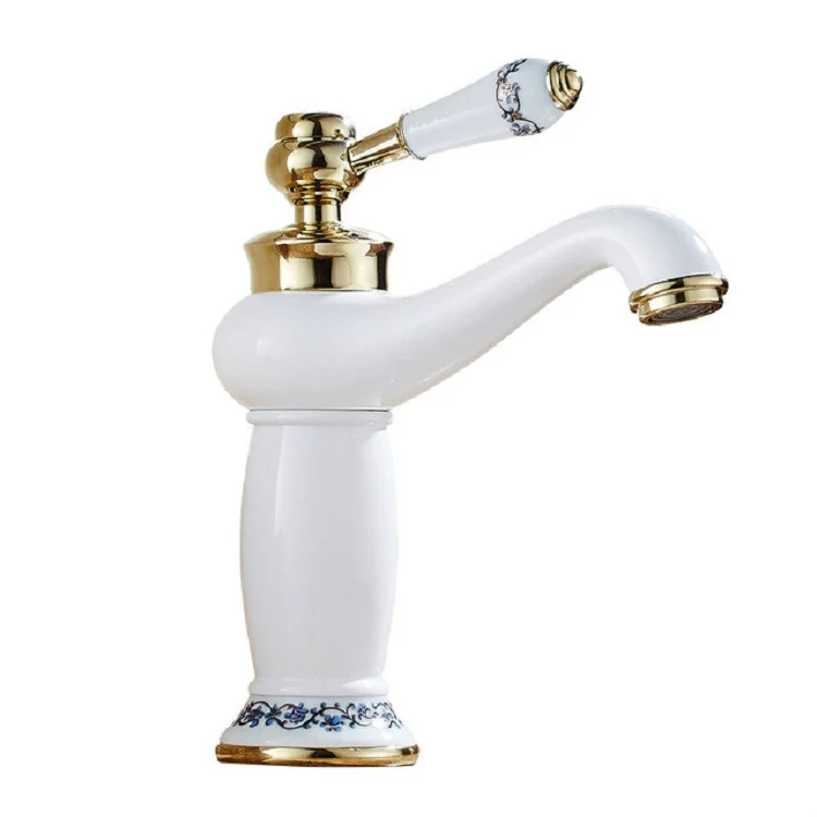 Copper Antique Hot Cold Double Blue White Porcelain Faucet - Image 2