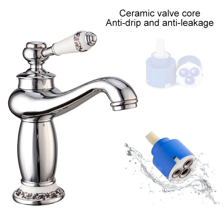 Copper Antique Hot Cold Double Blue White Porcelain Faucet - Image 5