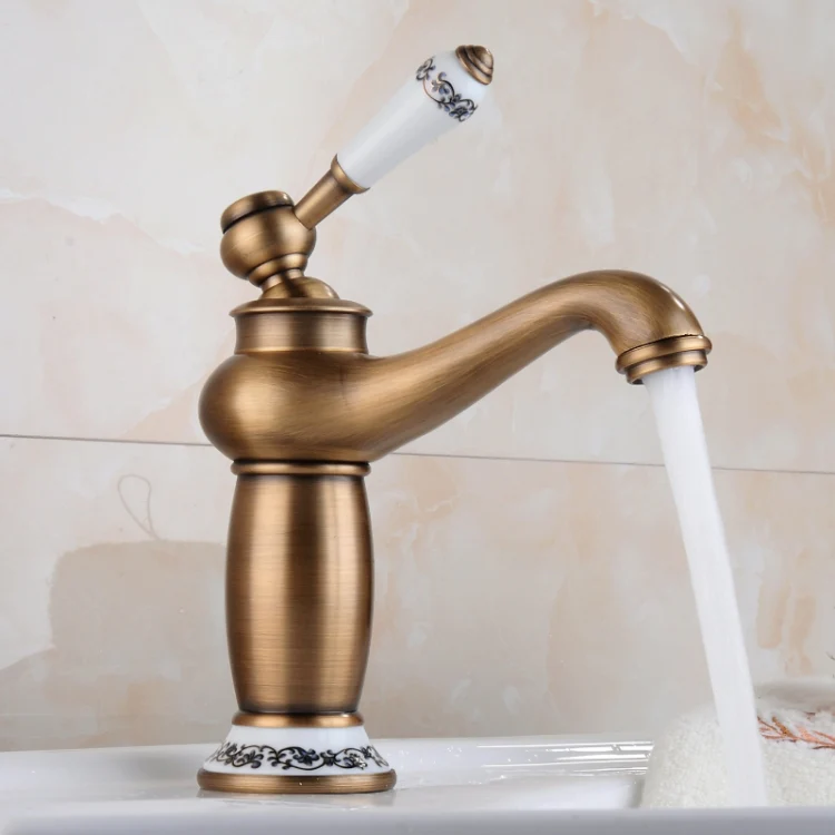 Copper Antique Hot Cold Double Blue White Porcelain Faucet - Image 3