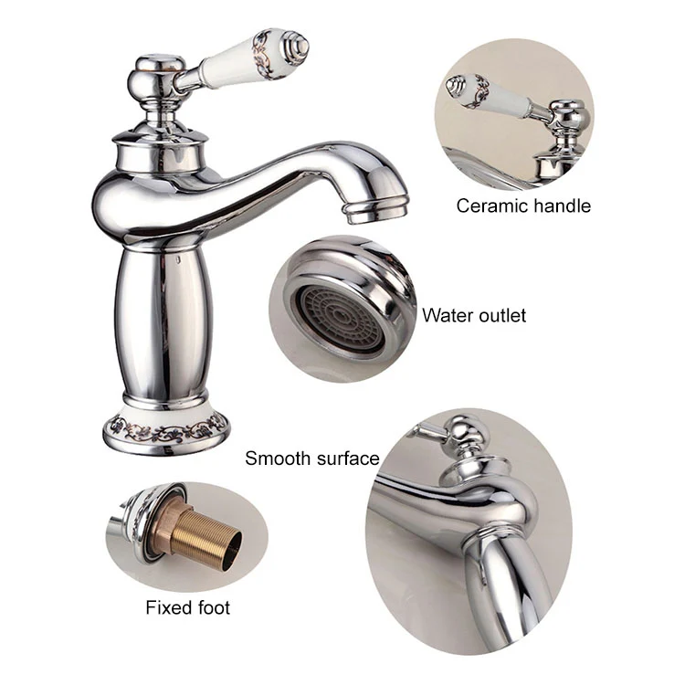 Copper Antique Hot Cold Double Blue White Porcelain Faucet - Image 4